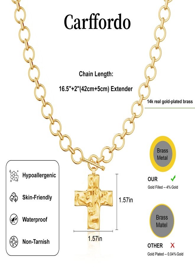 Carffordo Cross Necklace for Women - 14K Gold Plated Cross Pendant Necklaces Dainty Toggle Clasp Choker Chunky Charm Jewelry Christmas Gift - Image 5